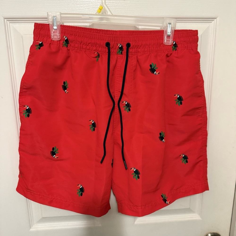 Tommy Hilfiger Swim Trunks Men's L Red Tucan Drawstring Mesh Brief